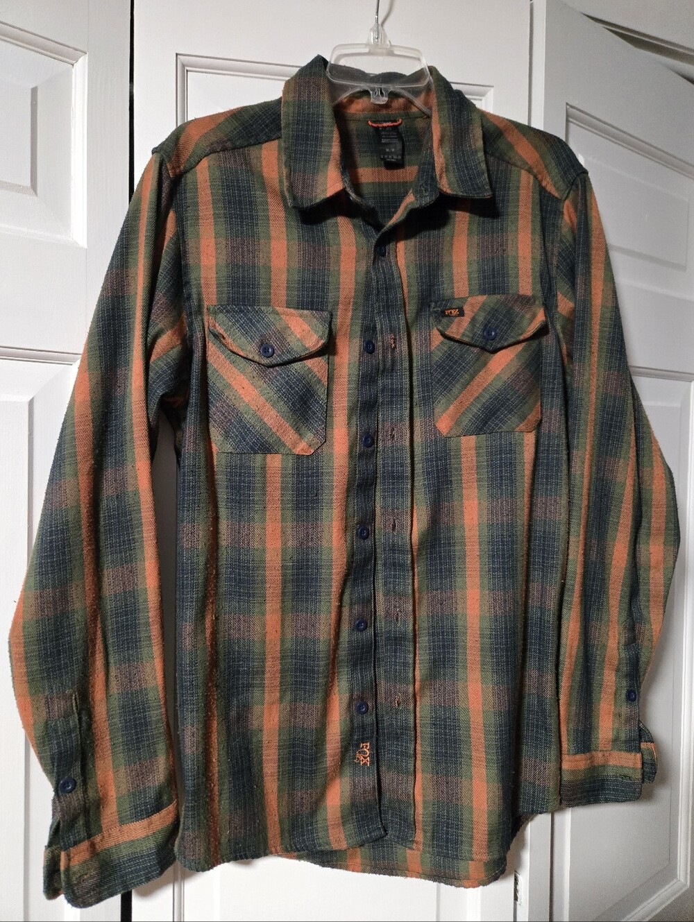 Fox Racing Green and Rust Plaid Flannel Button-Up Shirt